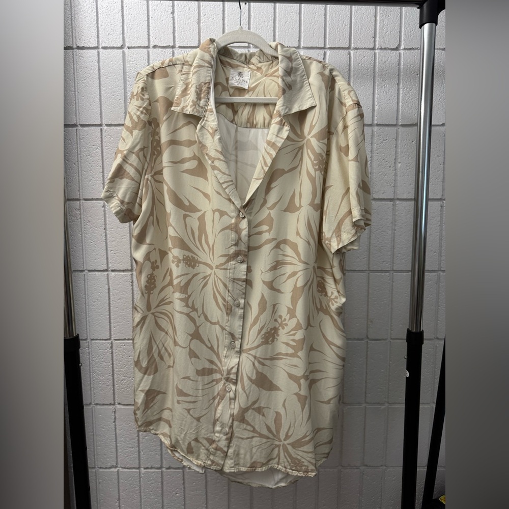 Floral Beige and Tan Button Down t-shirt Dress